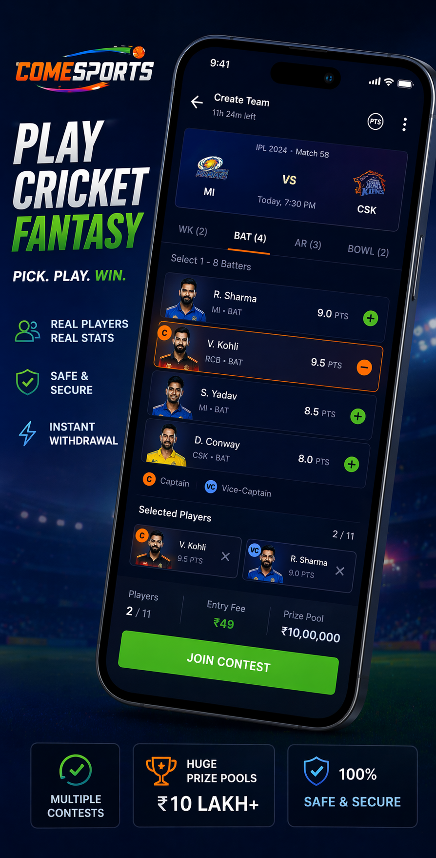 Come 365 App cricket fantasy visual